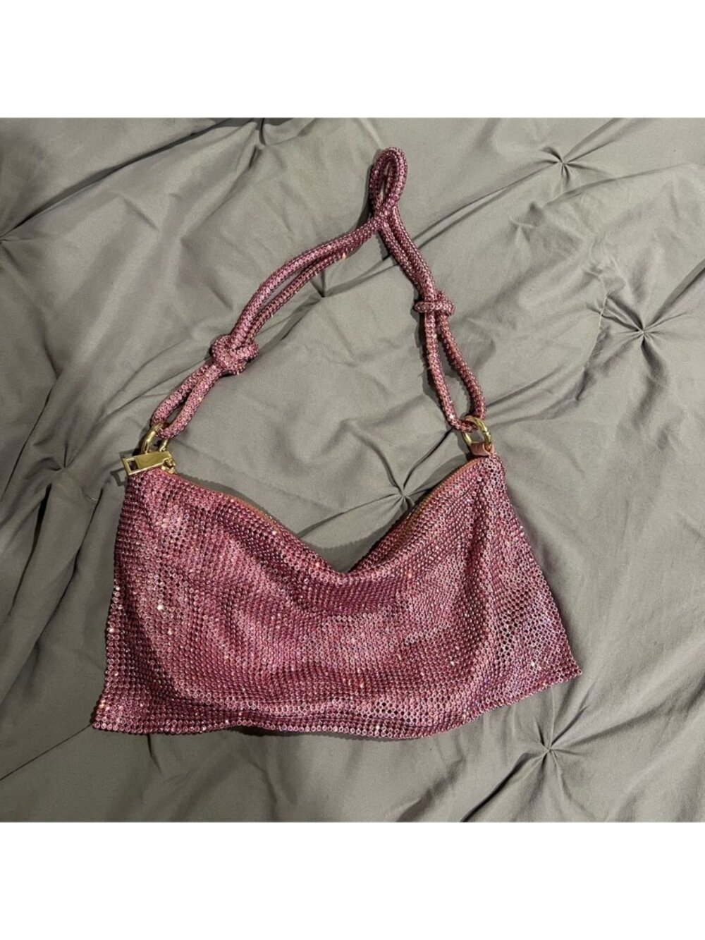 Pink Mesh Rhinestone Slouch Shoulder Bag - Picture 2 of 3